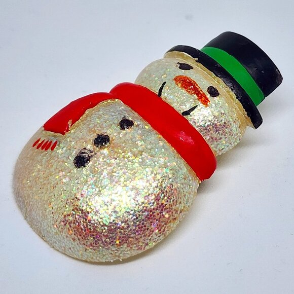 Vintage HALLMARK Iridescent Glitter SNOWMAN Snow Man Holiday Pin Brooch - Picture 9 of 11